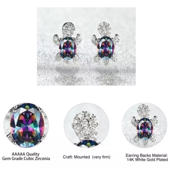 “Just Keep Swimming” Blue Green Turtle Diamond 925 Sterling Silver Gift Necklace - Picture 5 of 12